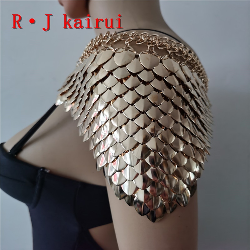 Mode Scalemail Mermaid Gold Schubben Schouder Kettingen Lagen Schaal Chainmail Goud Enkele Vis Schaal Schouder Sieraden