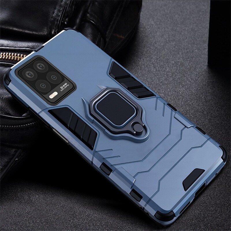 Pc Hard Armor Shockproof Bumper Coque Voor Realmi Realmy Relme Realme 8 Realme8 Pro Case Covers Magnetische Houder Beschermende Ring: for Realme Q / blue