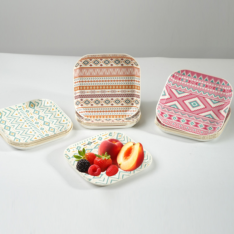 Geometryczne Kolorowe Papierowe Talerze Jednorazowe Deserowe Tortowe Kwadratowe mini Talerzyki na Przystawki i Przekąnarty na Ślub Urodziny Papierowe Naczynia