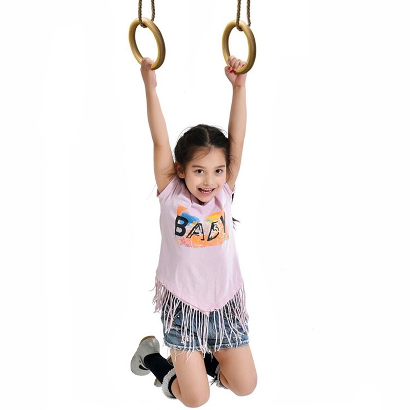 Kids Gymnastic Rings Exercise Rings for Kids Trapeze Doorway Swing Rings Wooden Gym Rings for Kids Indoor Pull Up Rings
