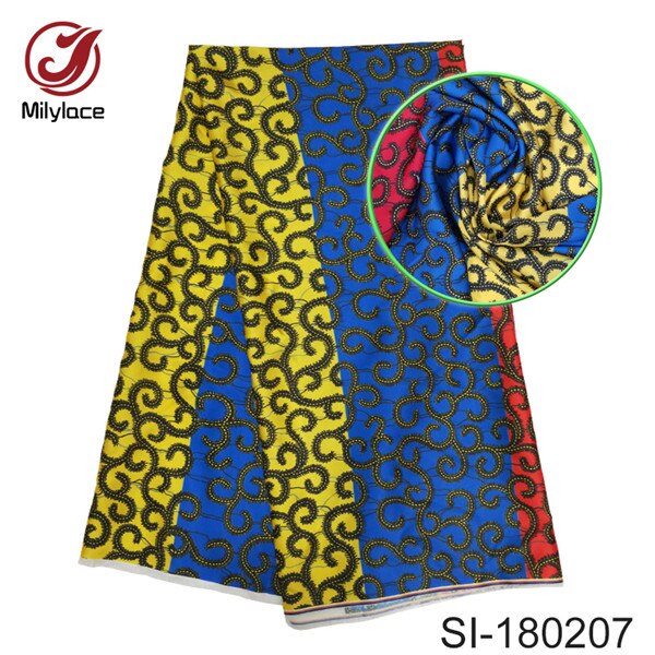 Tissu en satin de soie imprimé wax africain doux, 5 mètres par lot, pour vêtements, 20 modèles disponibles, si -180201: Si -180207