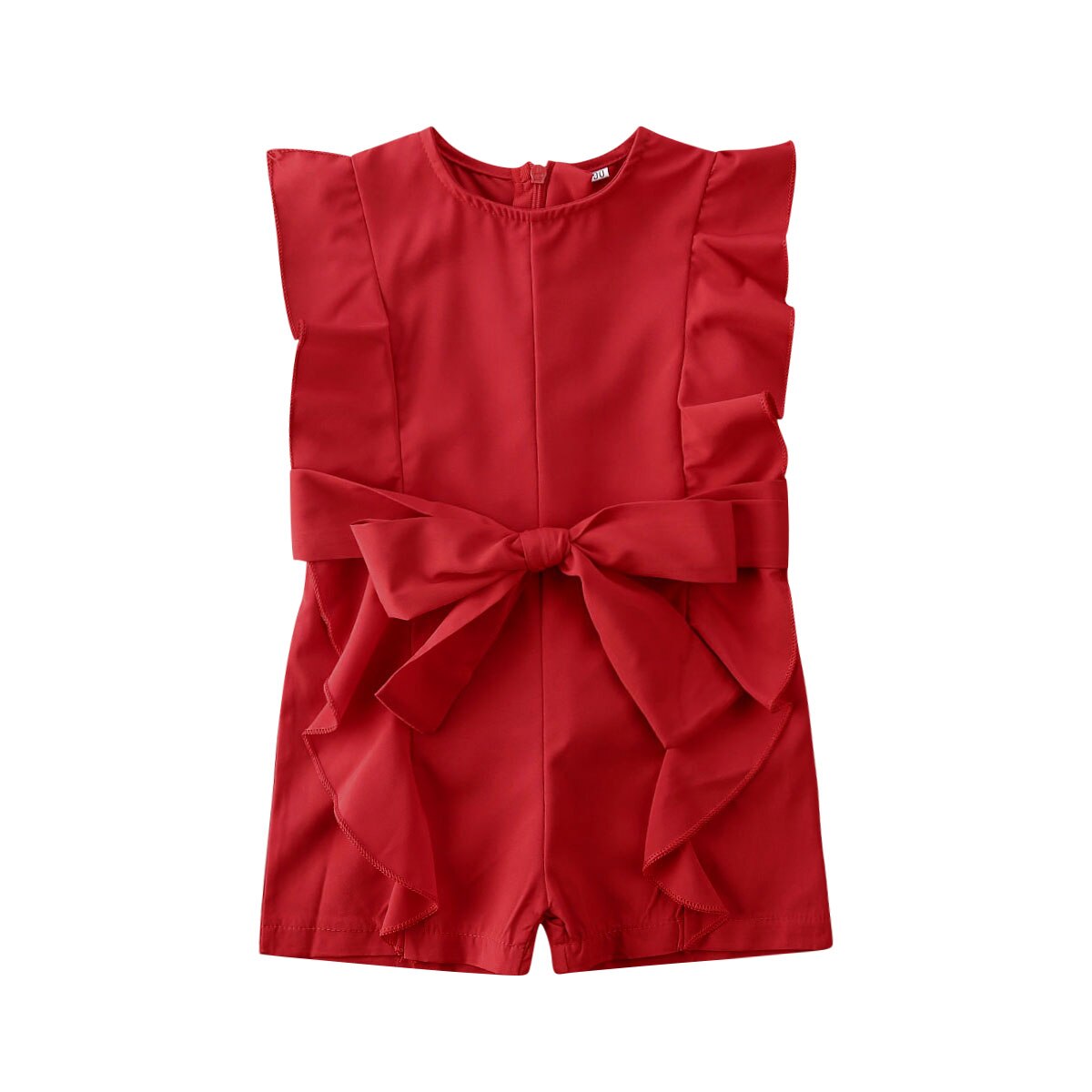 Peuter kind baby meisje 1t-5t rompertjes chiffon ruches mouwloos effen romper jumpsuit kleding outfit zonnepak: Rood / 5t