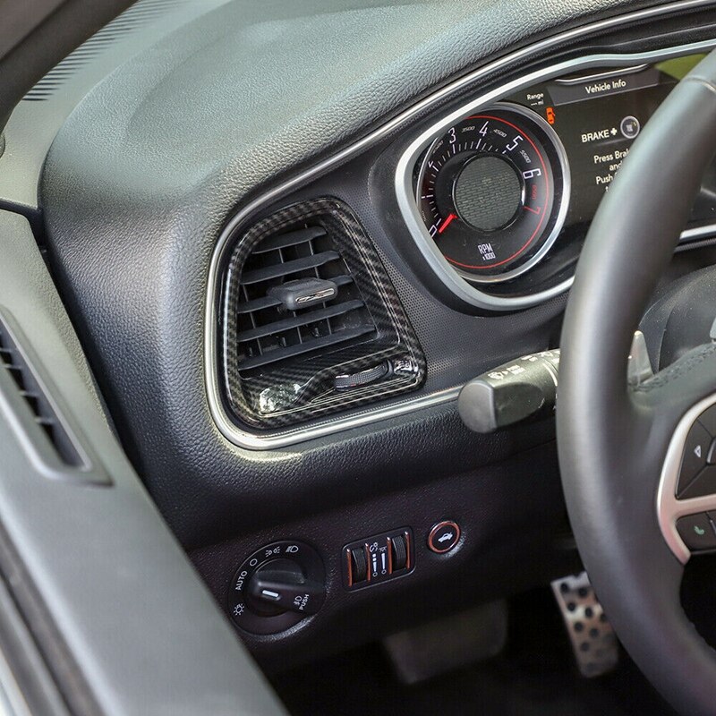 Center Console Air Conditioner Outlet Vent Trim (Carbon Fiber Grain, 4Pcs) with Top Roof Window Grab Handle Trim