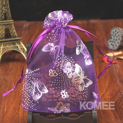 500pcs/lot 11x16cm Butterfly Organza Bags For Christmas Year Wedding Decoration Candy Package Pouches: Dark Purple