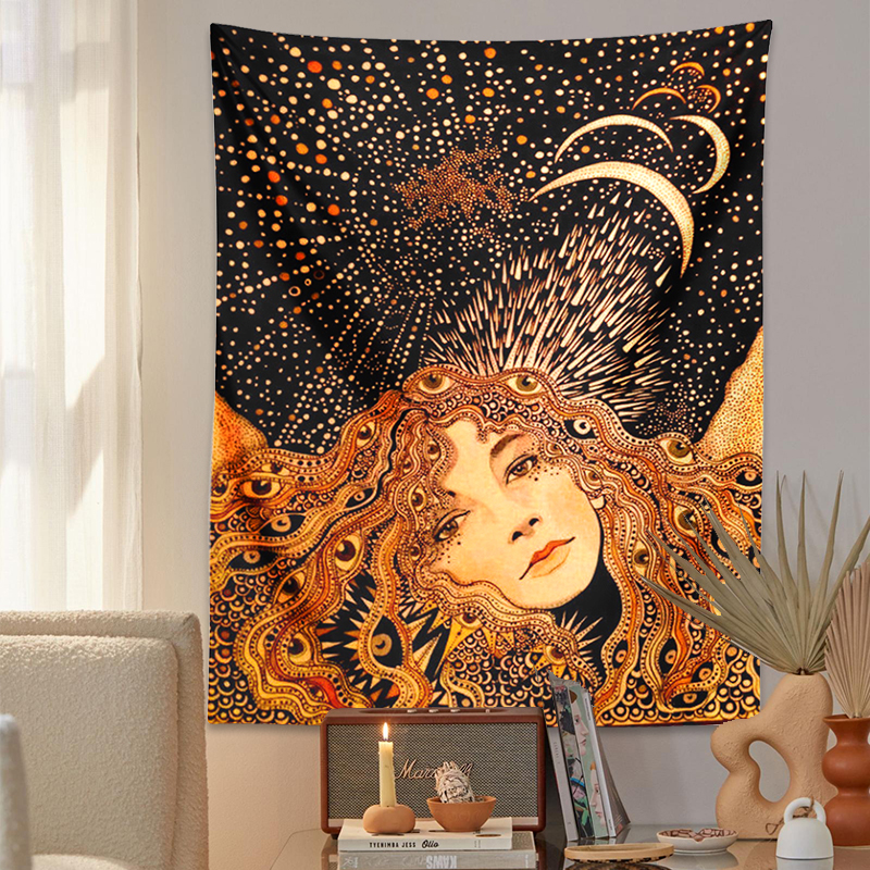 Tapisserie murale psychédélique pour filles, tapis floral céleste, tapis hippicopter Eye, décor de dortoir, tapis ciel étoilé: Violet Gris