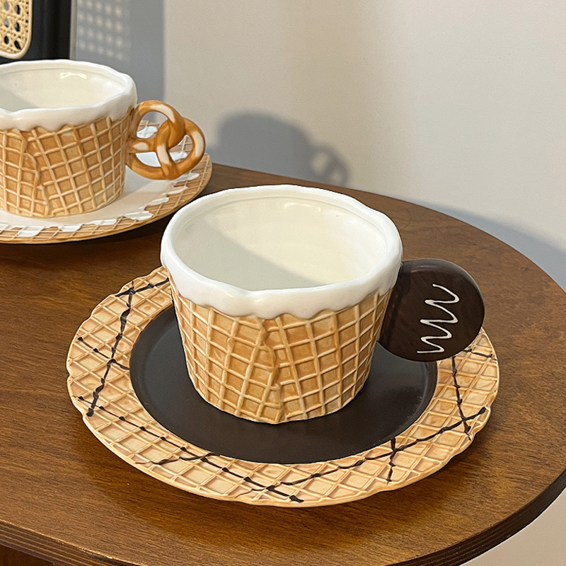 Cute Ceramic Biscuits Mug Coffee Cup Breakfast Cup Plate Tableware Afternoon Tea Cup Dessert Plate Water Cup Set