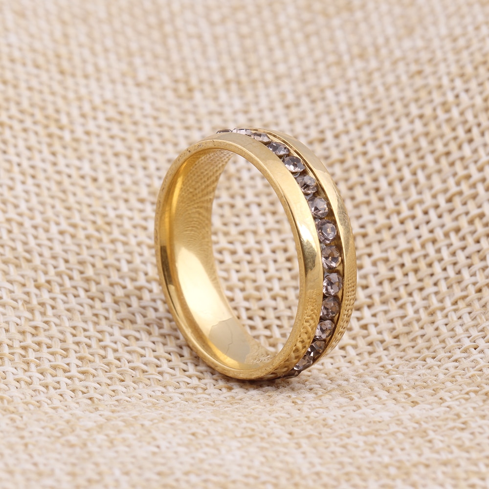 Couleur or acier inoxydable cristal canal bague taille 6 7 8 9 anneaux de mariage déclaration anneaux femmes