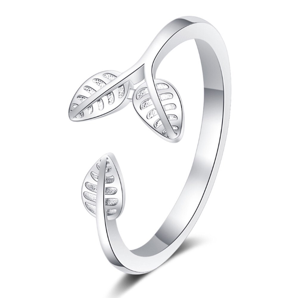925 Sterling Silber Neue Frau Schmuck Blume bilden Blatt retro Einfache Größe Einstellbare Ring