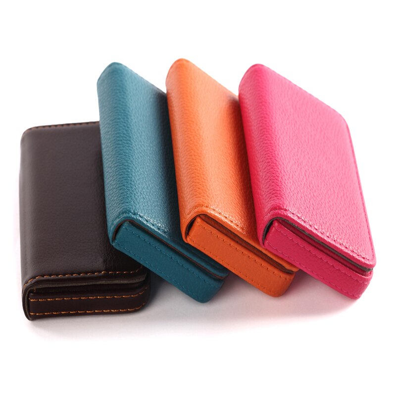 Yuecimie Grote Capaciteit Unisex Visitekaartje Case Id Pouch Vrouwen Pu Lederen Card Box Man Credit Kaarthouder Zwart Bruin