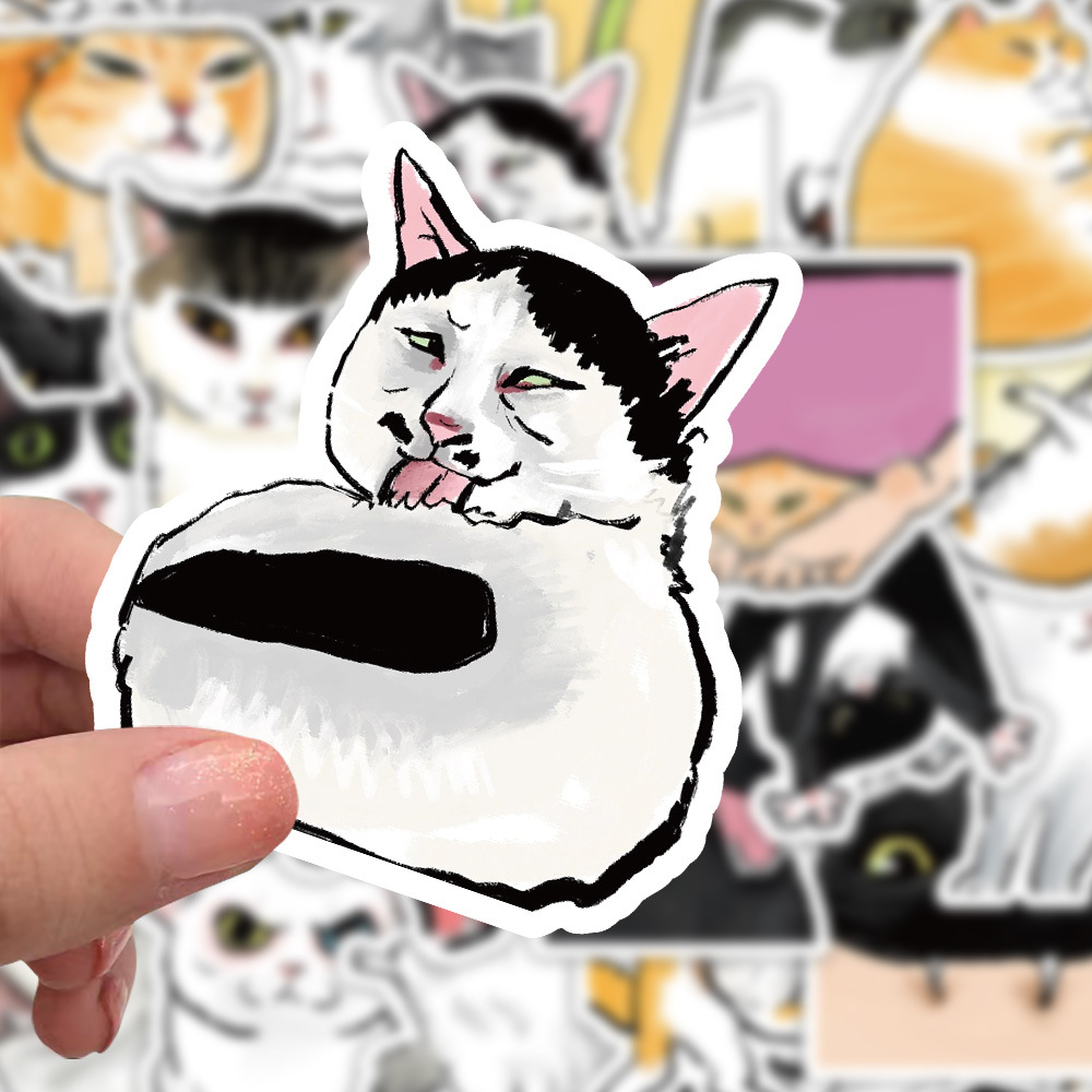 60Pcs Funny Cartoon Cat Meme Stickers Cute Cat Graffiti Decals DIY Skateboard Suitcase Phone Classic Cat Sticker