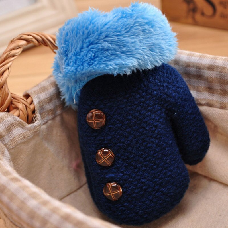 Manoplas de lana para niños de 1 a 3 años, guantes de punto para bebé, cuerda cálida, novedad: Dark blue