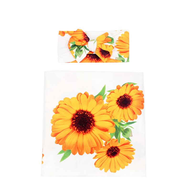 Kleinkind 2 Stück Schlaf wickeln setzt Sonnenblume aufbringen Herbst Frühling Decke Bowknot + Stirnband