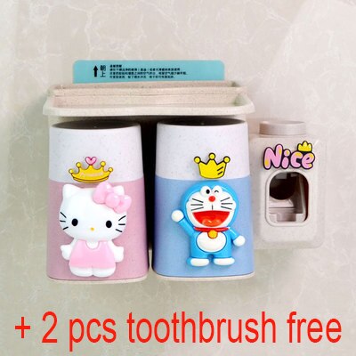 Boxi Automatic Toothpaste Squeezer Toothbrush Cup Dispenser Dust-Proof Toothbrush Holder Cartoon Cup Bathroom Accessories: 0298