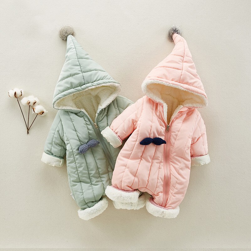 newborn winter jacket rompers plus velvet baby boys bodysuit kids hooded outerwear coat for baby girls snowsuit jumpsuit clj493