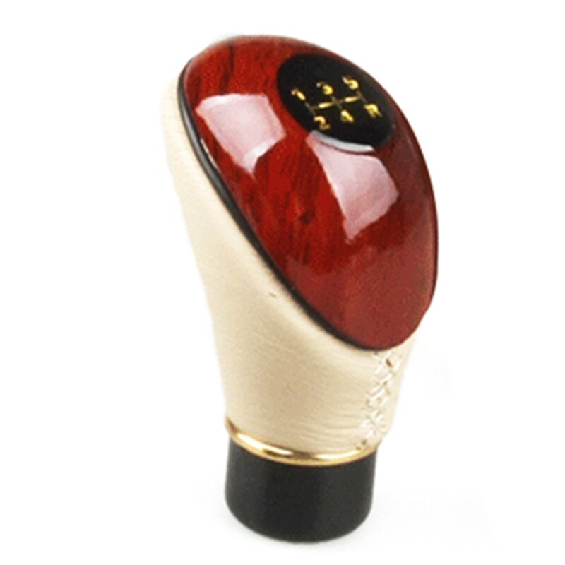 Car Styling Universal 5 Speed Shift Knob Manual Gear Lever Knob Peach Wood Gear Shift Knob: Cream-leather