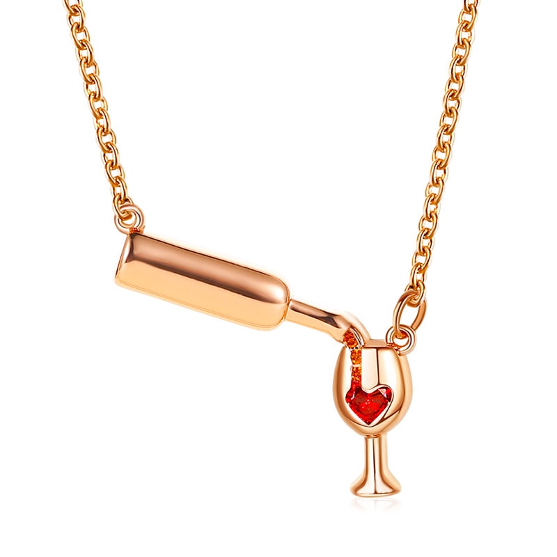 Collar de copa y vino de oro rosa para chica, Gargantilla de 3 colores, el mejor ,