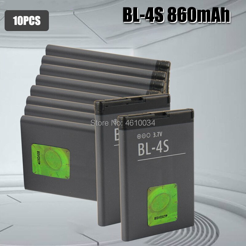 Batería de 4S BL BL-4S de , 860mAh, para Nokia 1006, 2680s, 3600s, 3602S, 6202C, 6208c, 7020, 7100s, 7610, X3-02, 3710f, BL4S: 10pcs