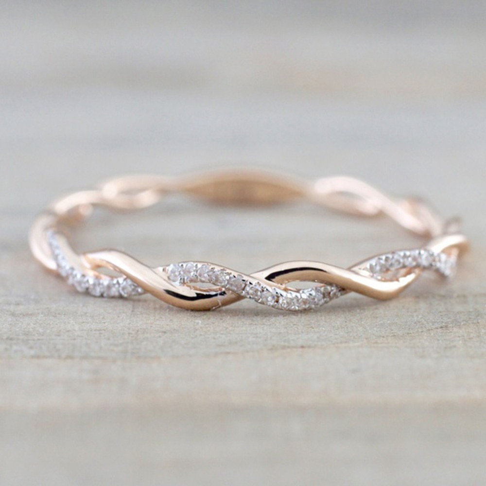 Rose Goud Kleur Twist Klassieke Zirconia Bruiloft Engagement Ring Voor Vrouw Meisjes Oostenrijkse Kristallen Ringen Bague Femme