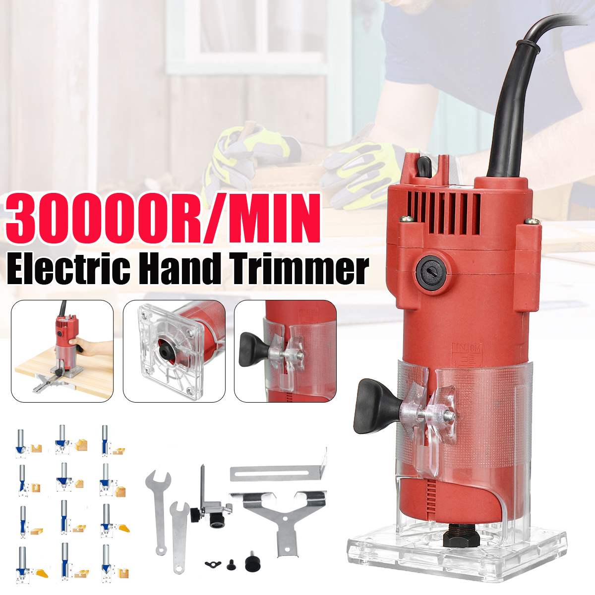 200V 30000r/min Wood Electric Woodworking Wood Trimmer Wood Tool Wood Router Carving Machine milling cutter woodworking tools