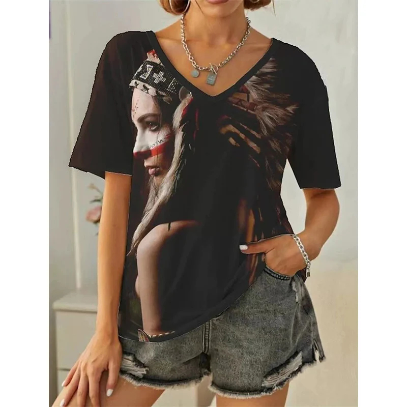 Boho Woman's T-Shirt 3D Ethnic Tassel Pattern Print Short Sleeve Tops Street Casual T Shirt Streetwear Tee Shirt Female Clothing