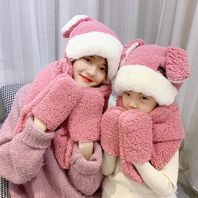 Jesienno-zimowa czapka dla niemowląt urocza dziewczyna chłopiec z aksamitną wiatroszczelną osłoną na szyję dla dzieci ocieplające głowę nauszniki: T2 / 5-10 years old