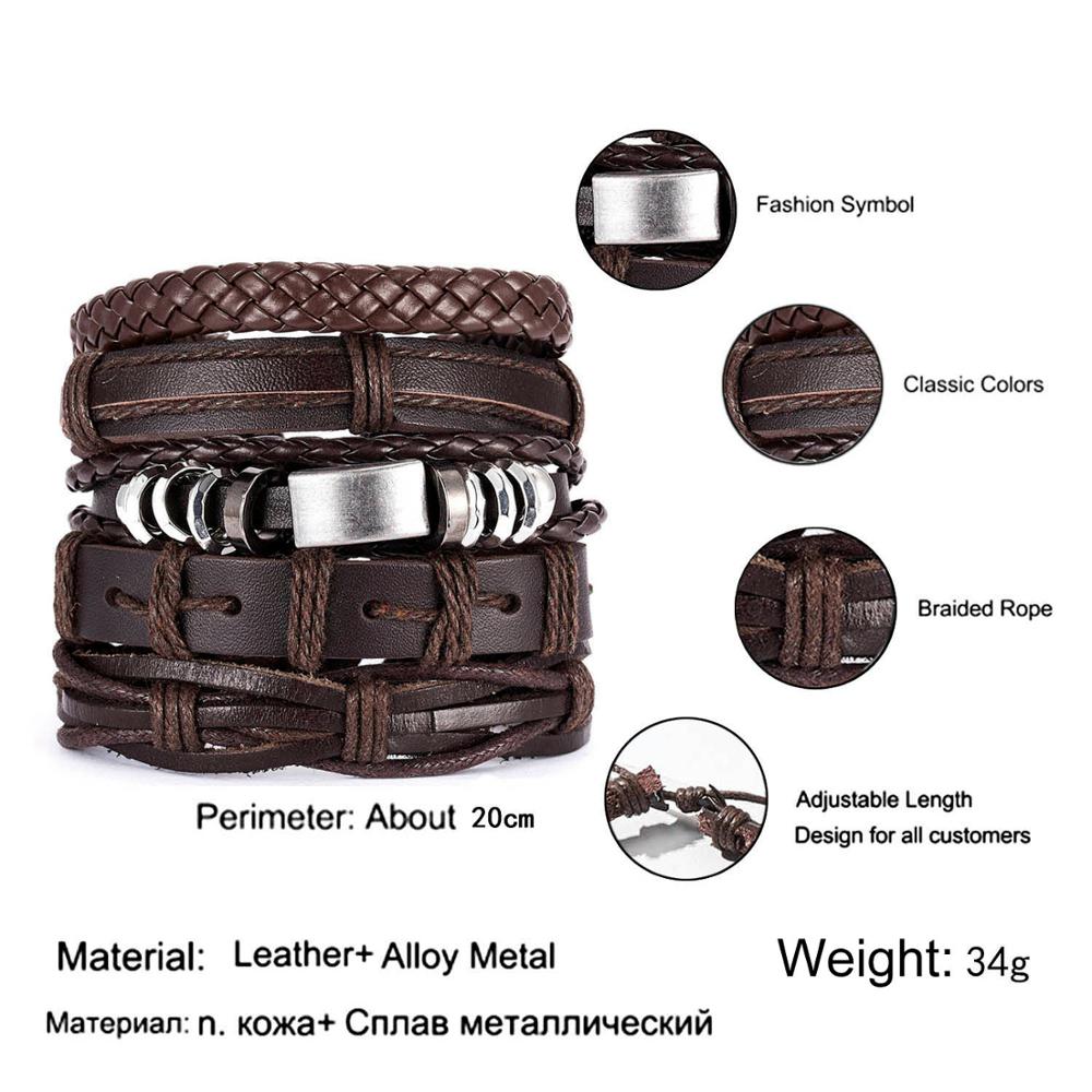 RINHOO skórzane bransoletki Vintage dla mężczyzn bohema wielowarstwowa koraliki Wrap Punk Rope biżuteria prezent na walentynki bransoletki bransoletki: BR18Y0541