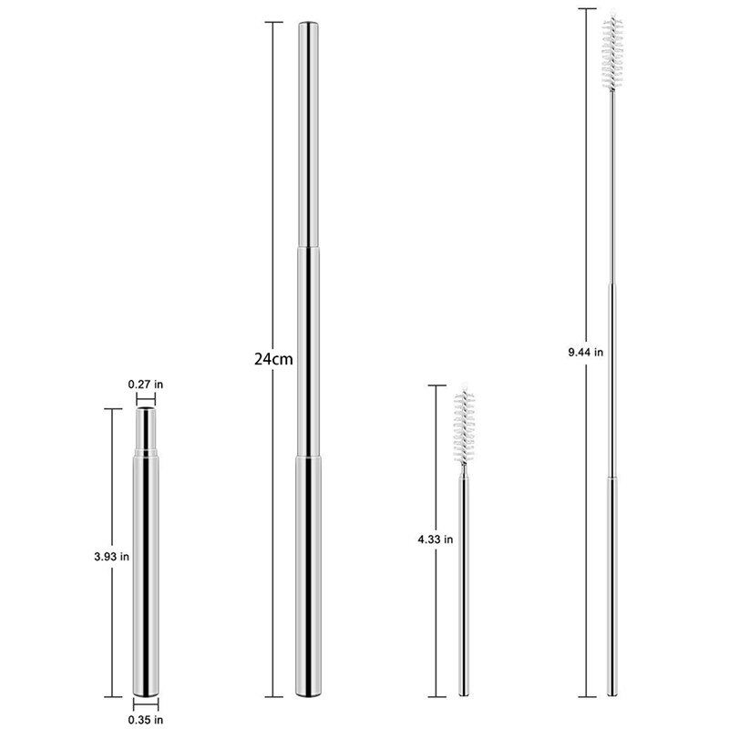 Pajitas reutilizables para beber portátiles-Paja telescópica de acero inoxidable con caja de aluminio y cepillo de limpieza