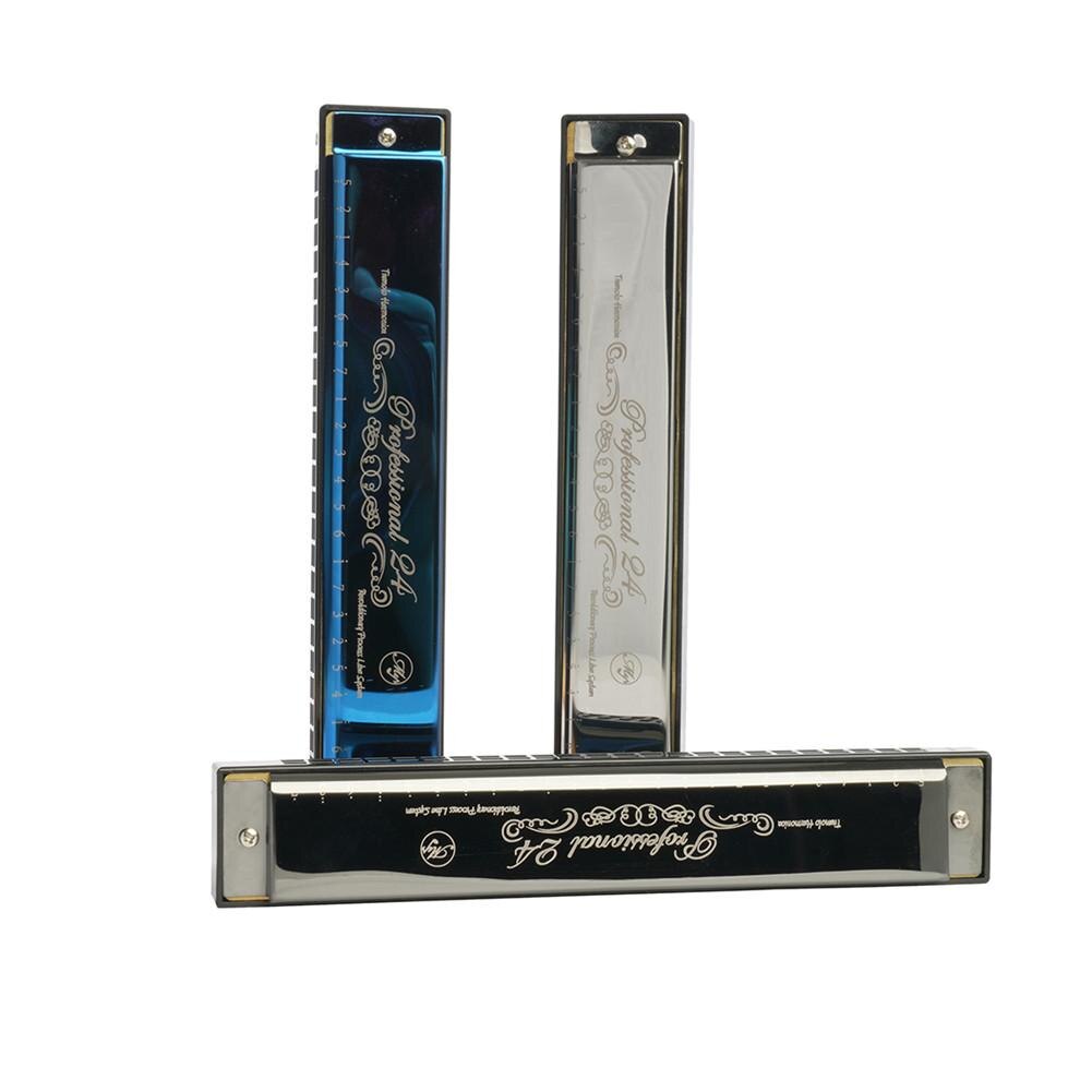 Harmonica polyphonique à 24 trous pour débutants, Instrument de musique , couleur argent/bleu/noir