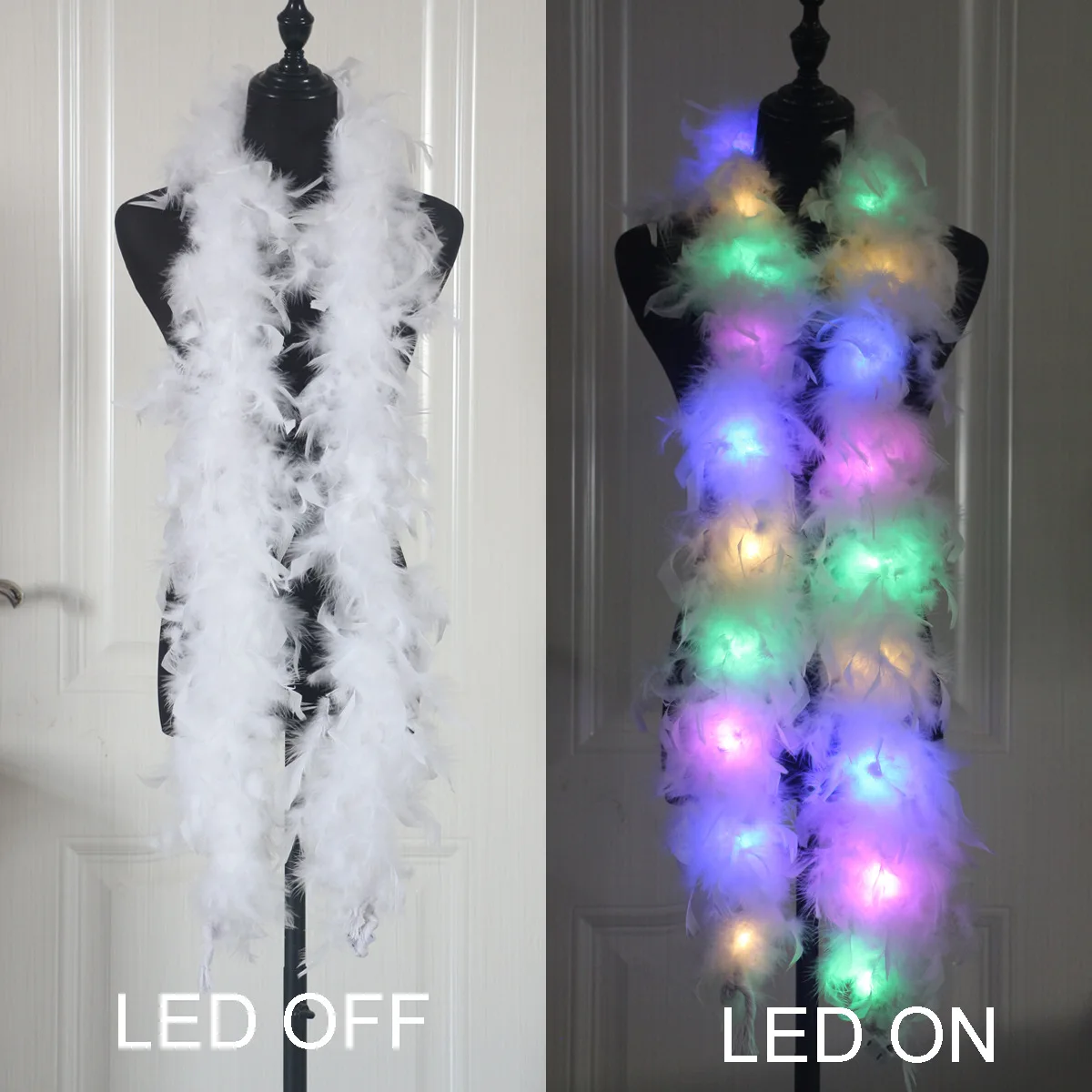 Federboa, LED-Lichterkette, Schal, Lichterkette, leuchtende Federstiefel, 2 m, für Party, Hochzeit, Weihnachtsbaum, Heimdekoration, Halloween: Grey