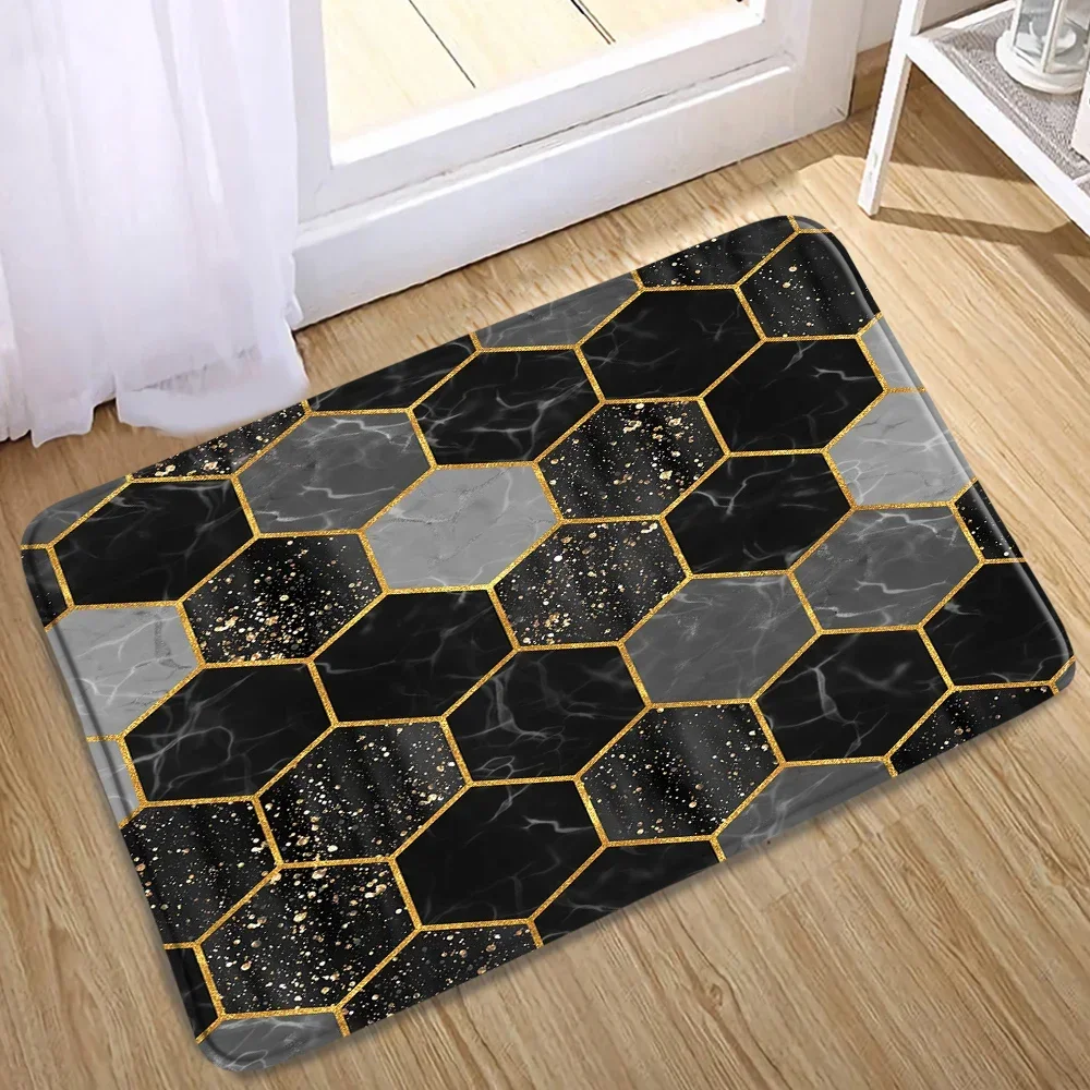 Abstract Black White Marble Bath Mat Set Geometric Texture Modern Carpet Home Bathroom Decor Non-slip Rugs Toilet Cover: green