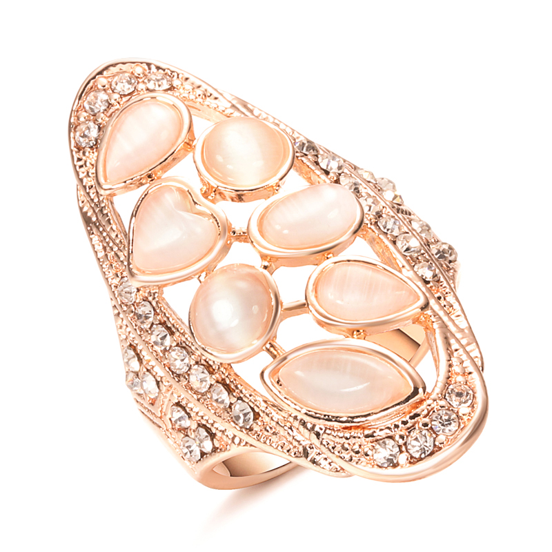 Wbmqda Luxe Mode Rose Goud Opaal Ringen Voor Vrouwen Kristal Instelling Trendy Creatieve Party Bruiloft Sieraden: 7 / Goud
