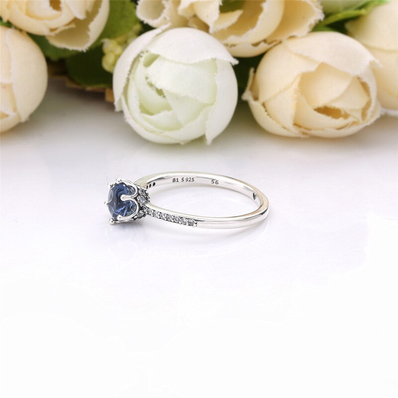 Authentic 925 Sterling Silver Ring White & Blue Crystal Rings For Women Original European DIY Fine Jewelry Wedding
