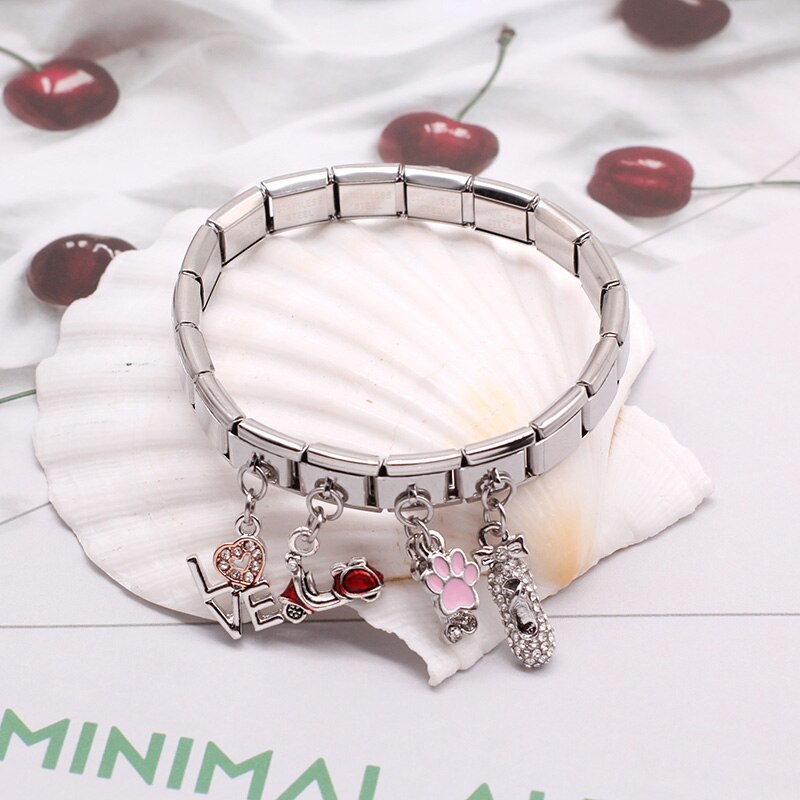 Hapiship Original Gänseblümchen romantisch Herz Krone Liebe Hund&#39;s Pfote Italienisch Charme passen 9mm Armband rostfrei Stahl Schmuck Herstellung DJ339