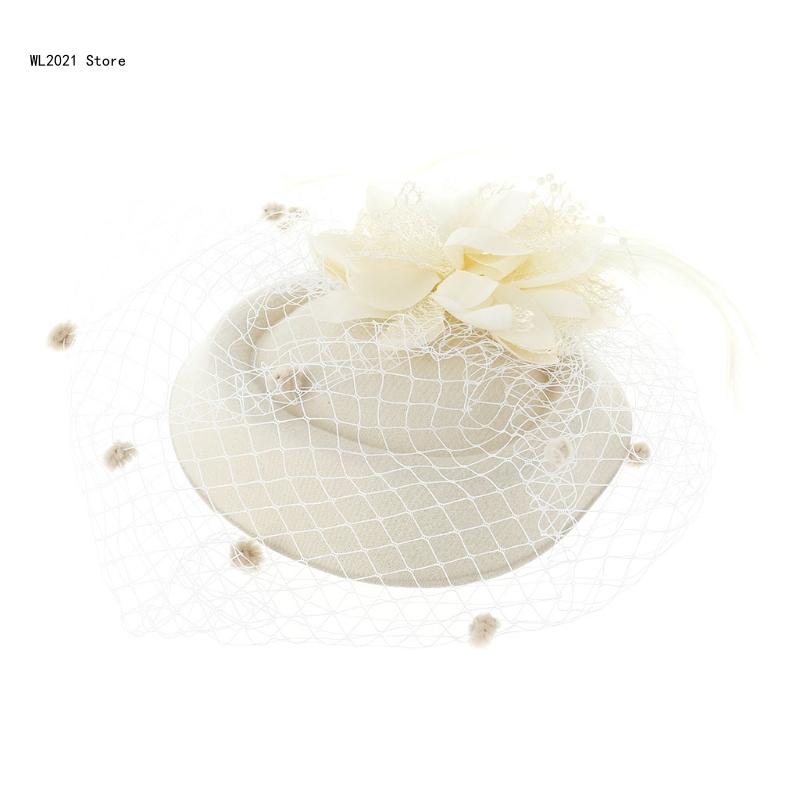 Fascinator-Hüte, einfarbig, pelzige Pillbox-Hut, Party-Kopfbedeckung, Mütze mit Schleier für Mädchen und Frauen: Beige
