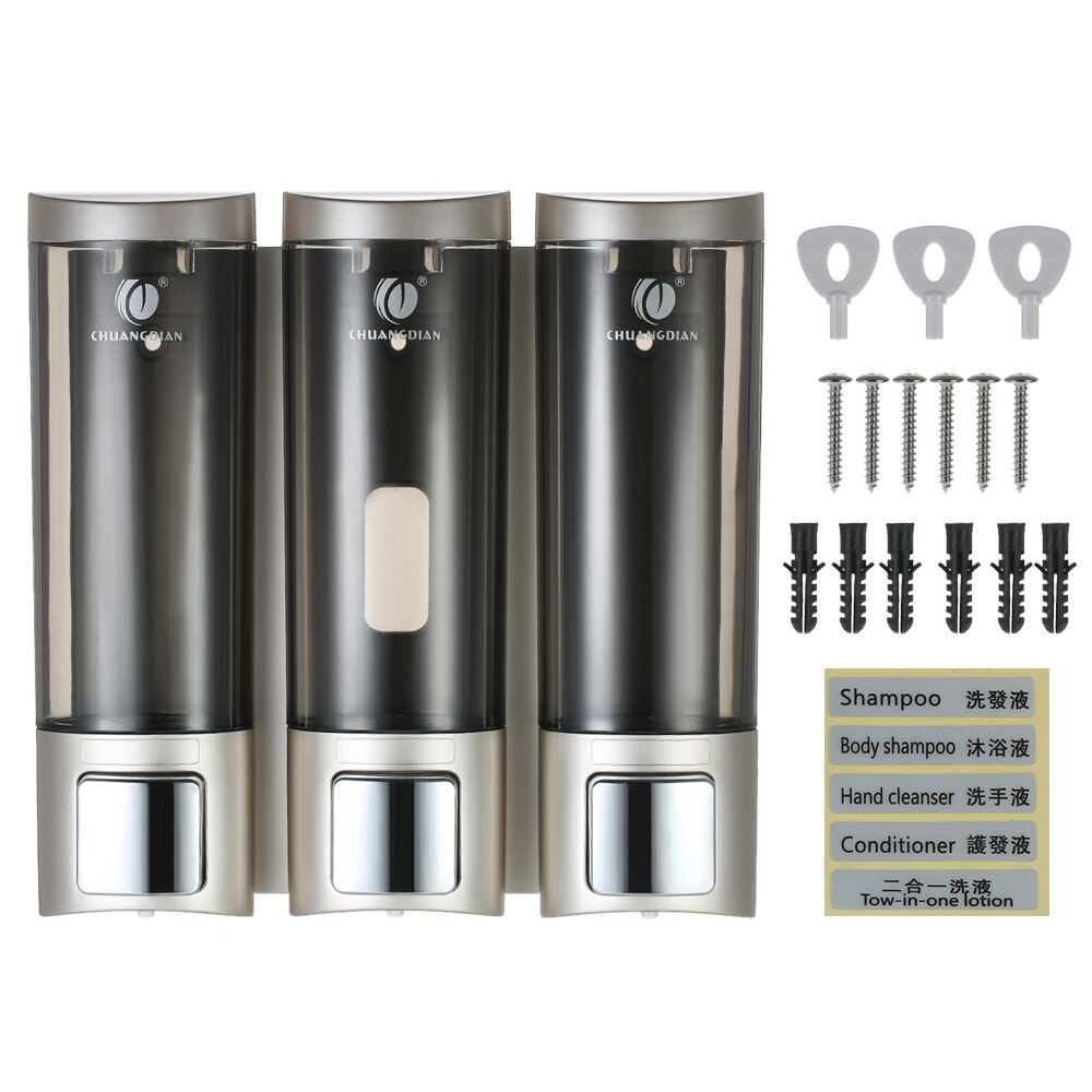 Manual Soap Dispenser Wall Mounted Dish Liquid Shampoo Shower Dispenser Pump Hand Gel Dispenser Bottle Foam for Bathroom Kitchen: 3 bottel Gold