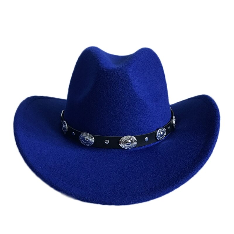 Womem Men Western Cowboy Hat With Wide Brim Punk Belt Cowgirl Jazz Cap With Leather Toca Gentleman Sombrero Cap