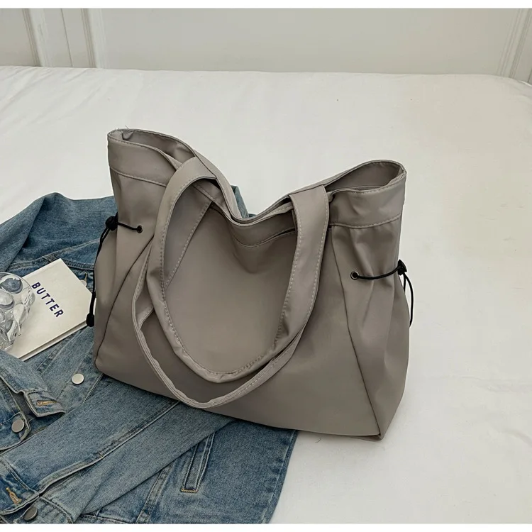 Bolso de mano informal de gran capacidad para mujer, bolso de viaje sencillo, bolso de hombro grande, bolsos estéticos, bolso de mano con cordón: Gris claro