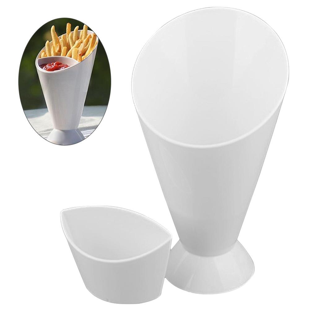 Plastic Cup Zelf Stand 2 In 1 Frieten Plank Houder Diverse Saus Chips Snack Kegel Dip Cup Servies Twee cup Mond Keuken