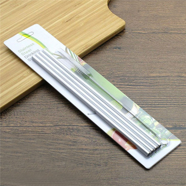 Pajita de acero inoxidable con cepillo de limpieza, Pajita recta curva para beber, accesorios para cocina, Bar y , 4 piezas: Verde claro