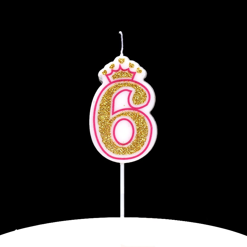 Cakelove 1Pcs Shinning Gold Pink/Blue Happy Birthday Number Candles 0-9 for Kids Adult Girls Birthday Party Crown Candles Cake: pink 6