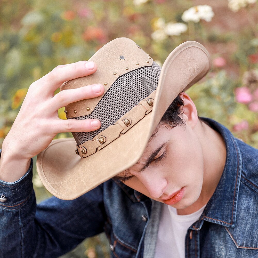 100%  vestlige cowboy hat til læder mænd til far gentleman sombrero hombre jazz caps størrelse 58-59cm