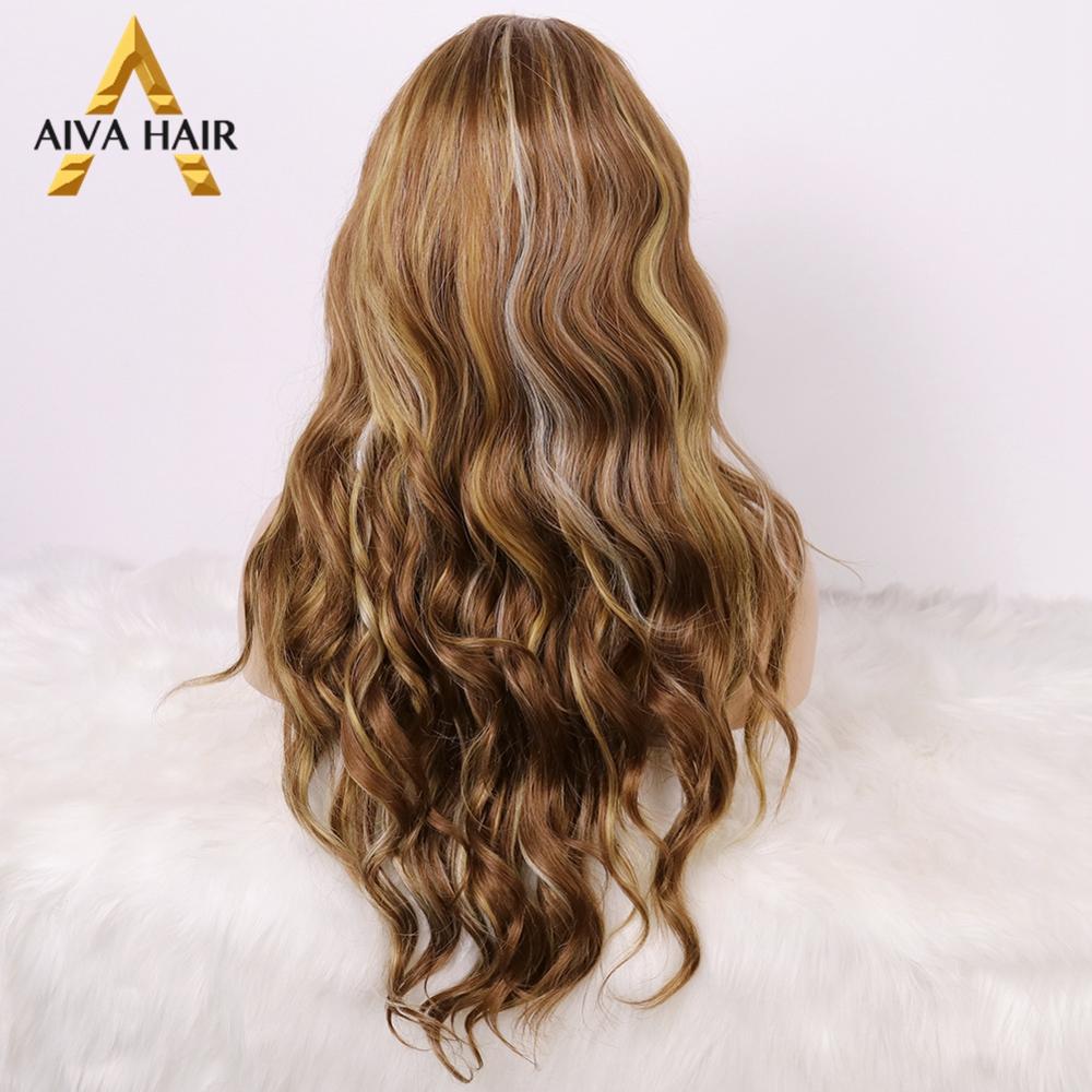 Aiva Hair Heat Resistant Long Wavy Synthetic Lace Front Wig High Density Highlight Blonde Wig Glueless Cosplay Wigs For Women