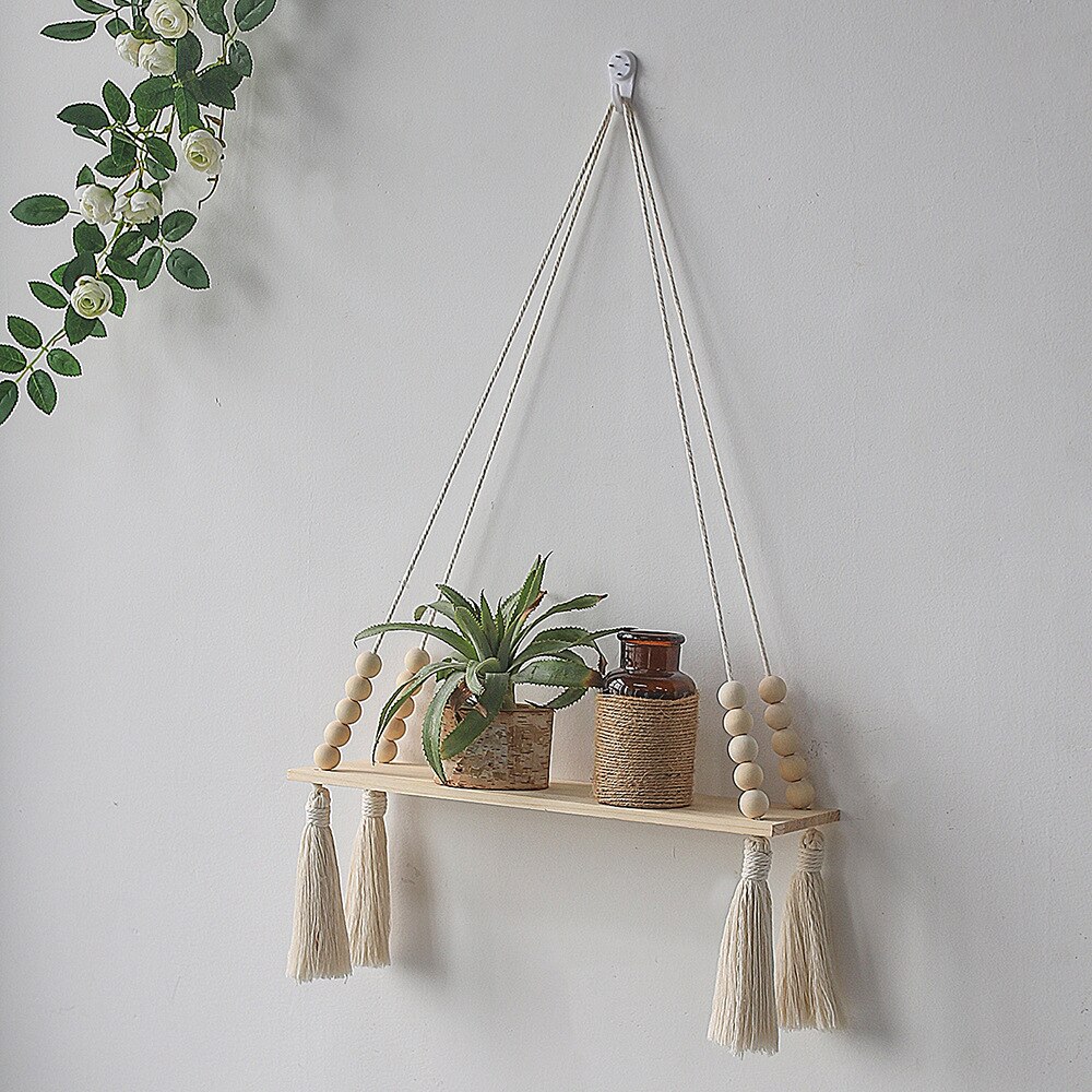 Étagères suspendues en macramé pour décoration murale, Triangle, étagères flottantes en bois, décoration Boho de ferme rustique pour chambre à coucher