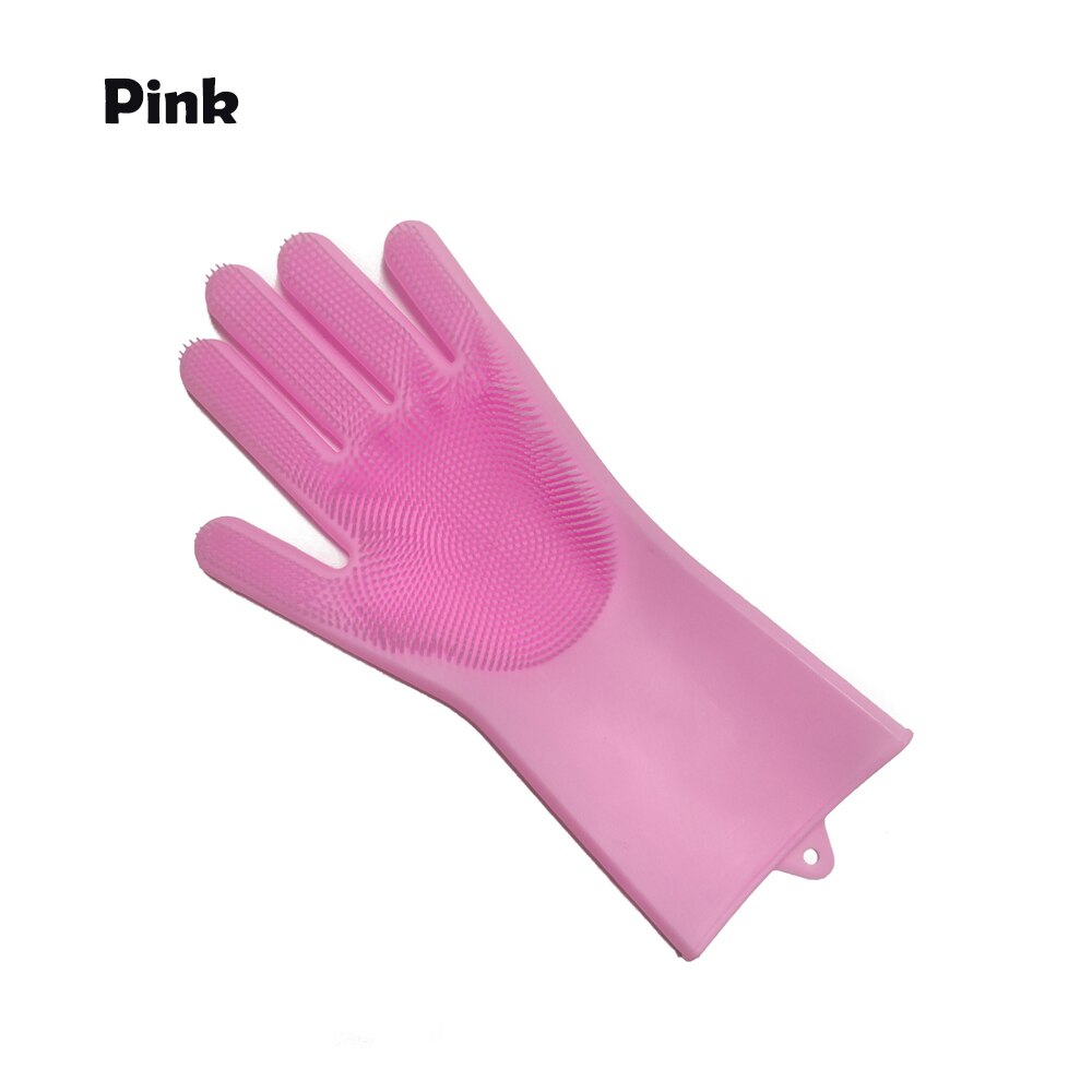 2 In 1 Magic Silicone Dishwashing Scrubber Dish Washing Sponge Rubber Gloves Housekeeping Kitchen Cleaning Tool: Pink  left