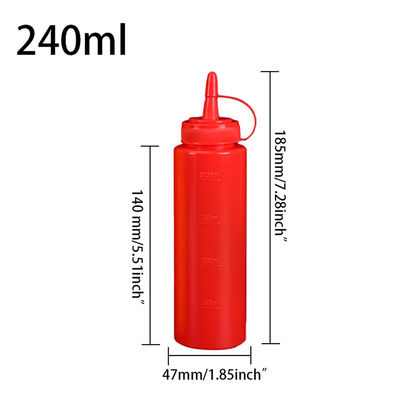 Refillable Squeeze Squirt Condiment Bottles Plastic Condiment Container for Kitchen Ketchup Mustard Sauces Olive Oil Gravy Boats: red-240ml