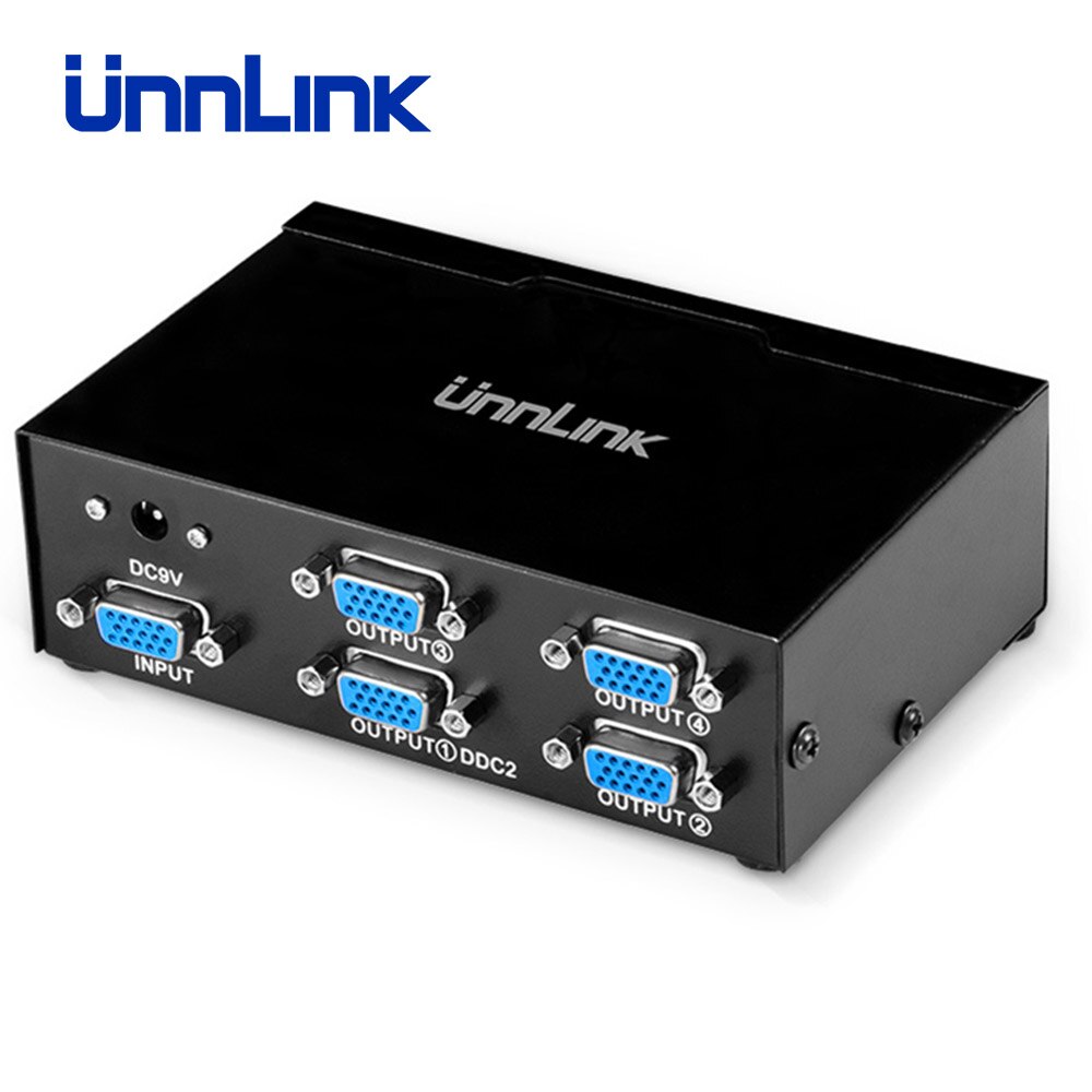 Unnlink VGA Splitter 1X4 FHD 1080P@60Hz 1 VGA Signal Input 4 VGA Output 1*4 VGA Splitters for Computer Desktop Laptop Projector