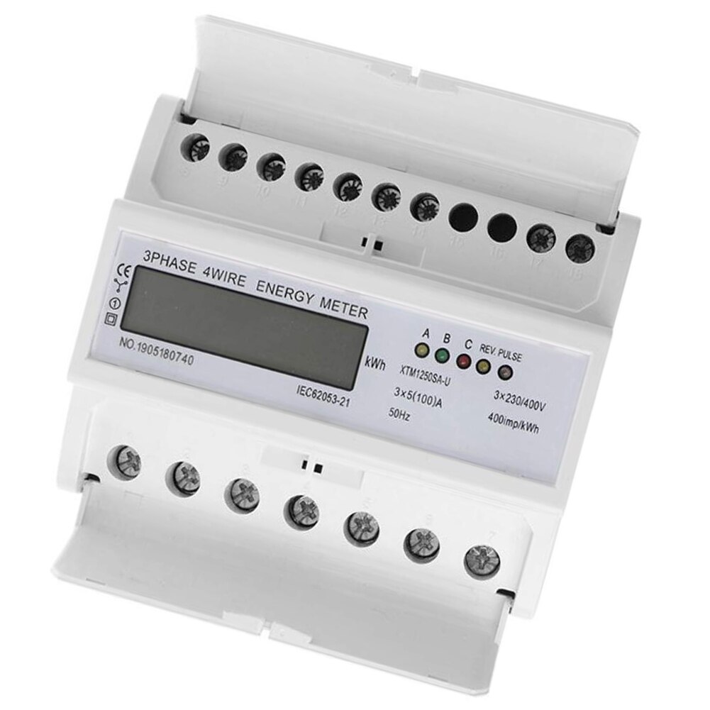 Lcd Digitale Drie-Fase Meter XTM1250SA-U Drie-Fase Meter 4-Draad Elektriciteit 5-100A Gekalibreerd Meter Voor Din din Rail