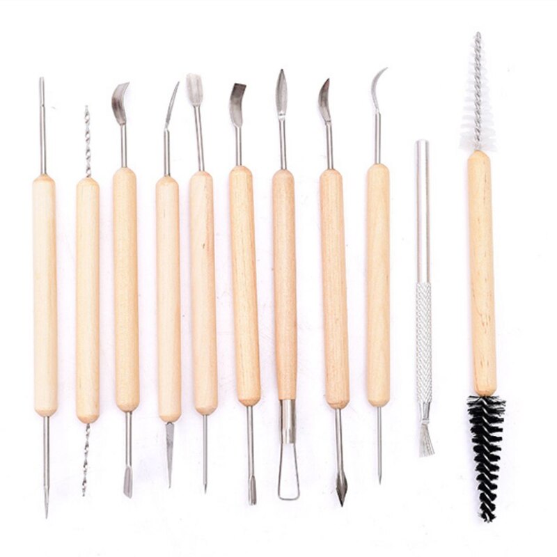 pottery clay Tools set molding Smoothing Wax Carving Sculpture Ceramic Sculpting polymer Trimming Modelling Tool kit for kids: 11 set