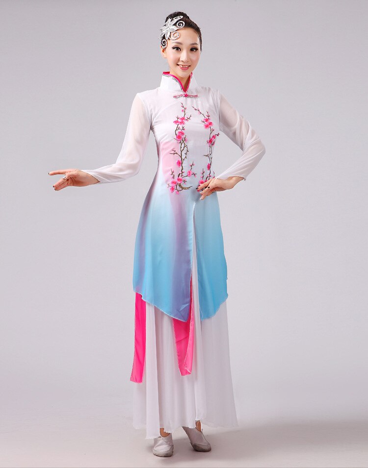 Nationale Kostuum Yangko Dans Kostuum Fan Lange Mouw Vrouwen Danser Klassieke Podium Dansen Kleren: light blue / XXXL