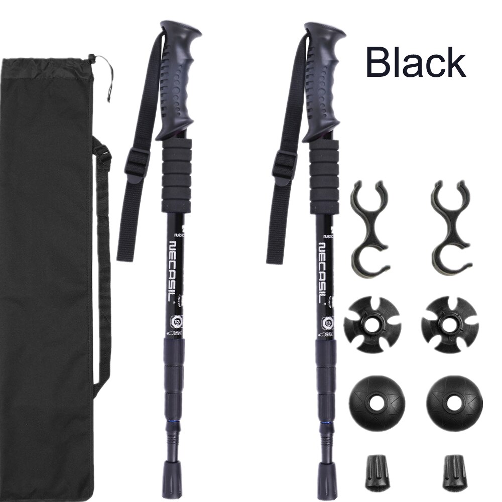Bastones de Trekking, bastón nórdico para caminar, bastón telescópico de aluminio para campo de esquí y senderismo al aire libre, muletas, 2 unids/lote: Negro